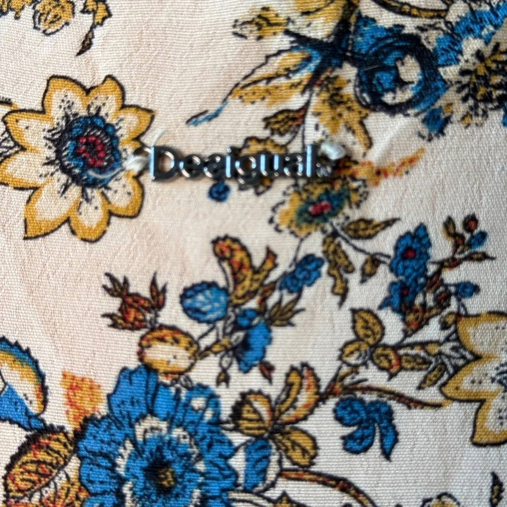 Desigual Blue and Cream Floral Smocked Waist Boho Dress Size S - Picture 6 of 11